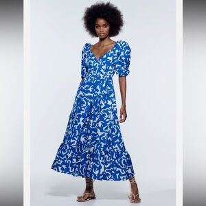 Zara Blue and White Poplin Maxi Dress
